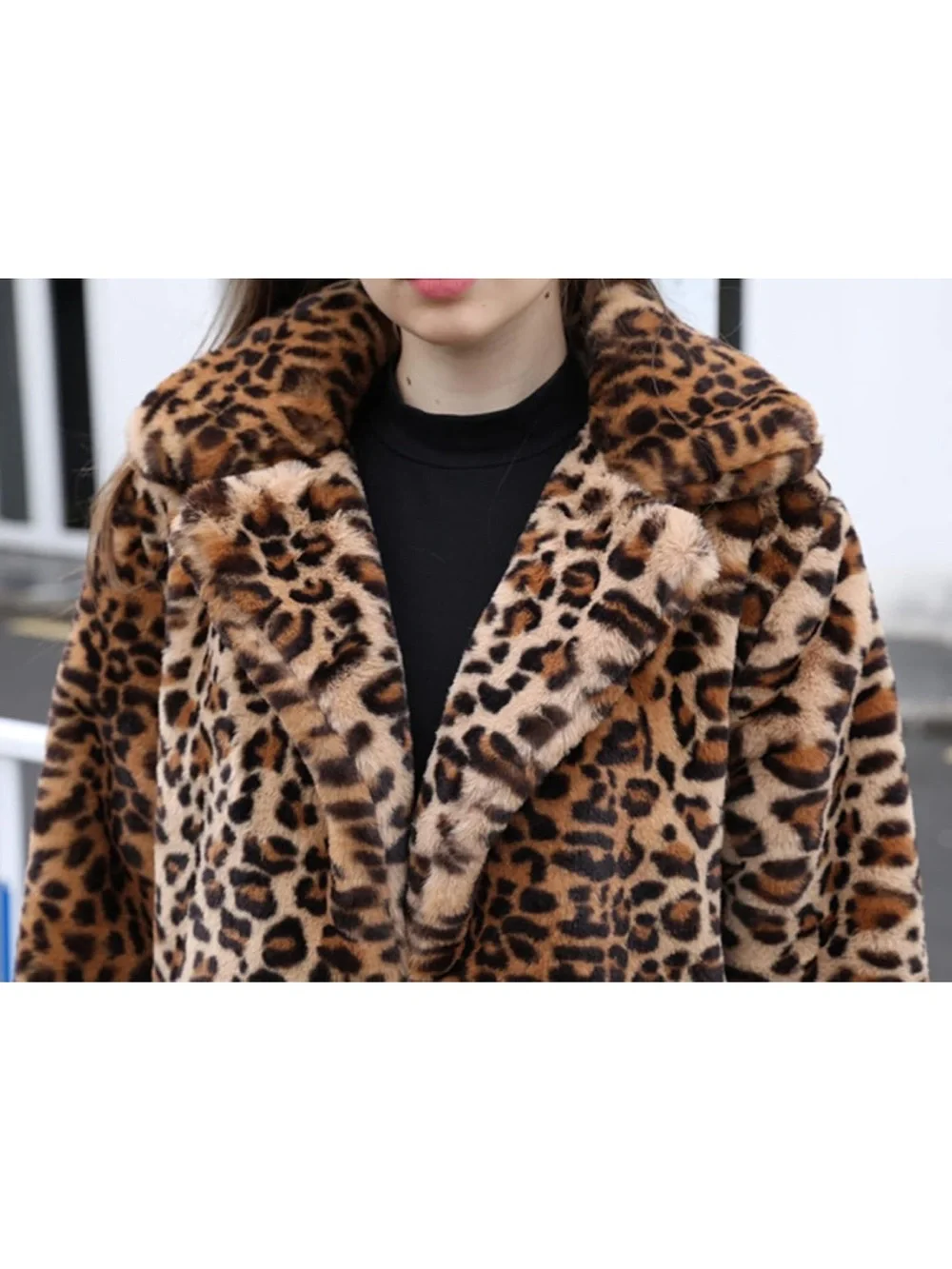 women Leopard Print Faux Fur Hooded Coat - Brown